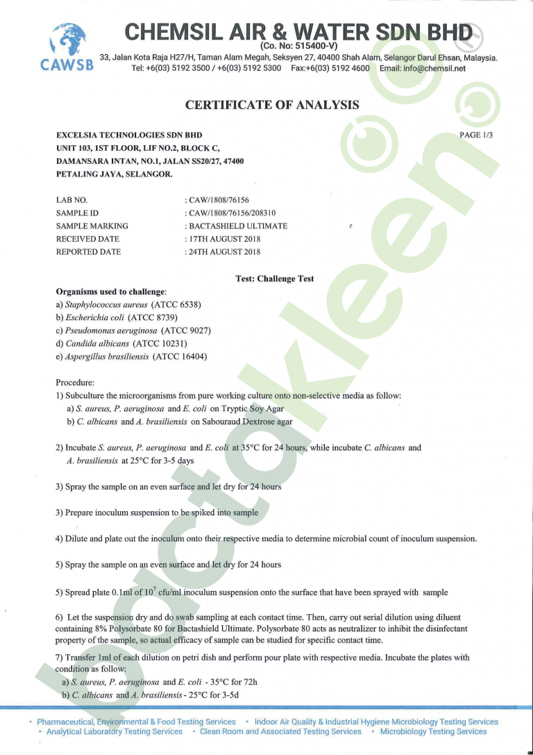 Bactashield Ultimate Chemsil Test Report-1