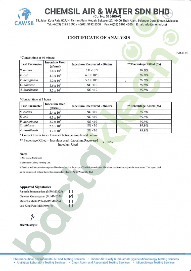 Bactashield Ultimate Chemsil Test Report-3